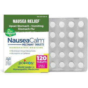 imageBoiron NauseaCalm Relief for Upset Stomach Nausea and Vomiting Due to Stomach Flu Overindulgence or Motion Sickness  NonDrowsy  120 Count 2 Pack of 6060 Count Pack of 2