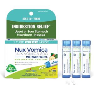 imageBoiron Nux Vomica 30C Homeopathic Medicine for Indigestion Relief Upset or Sour Stomach Heartburn Nausea  3 Count 240 Pellets
